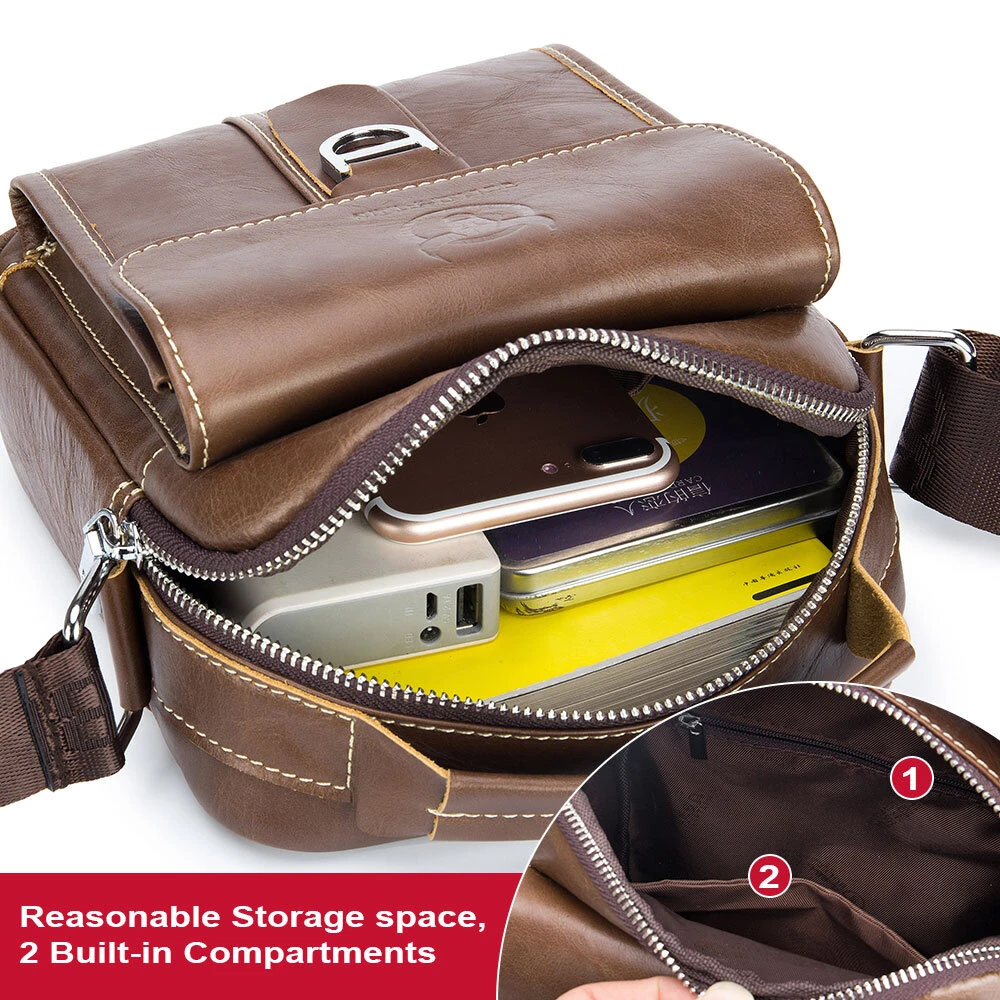 (image for) BULLCAPTAIN Genuine Leather Men's Messenger Bag Casual Crossbody Handbag Gift for Man Business Shoulder Bag